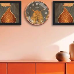 Random Grey & Brown Printed Traditional Wall Clock with 2 Photo Frames-picture-30