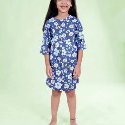 Kiddopanti Girls Navy Floral Cotton Regular Fit Printed Dress-image-38