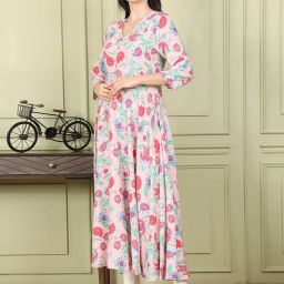 W Peach Printed A Line Kurta image 3