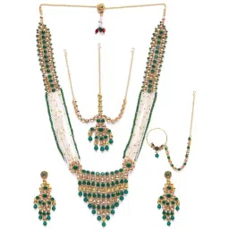 Zaveri Pearls Green Multistrand Bridal Necklace Earring Mathapatti & Nosering Set-ZPFK10280-image-23