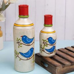 VarEesha Multicolor Terracotta Hand Painted Neel Bird Bottle Vases - Set of 2-32