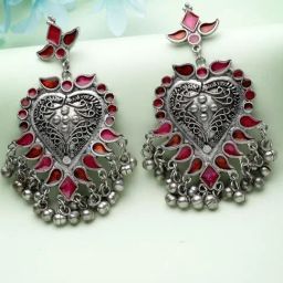 Moedbuille Meenakari Work Ghungroo Antique Design Oxidised Silver Plated Tribal Earrings-image-68