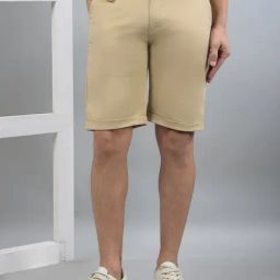 Crimsoune Club Beige Cotton Regular Fit Solid Shorts-image-7