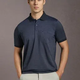 Louis Philippe Navy Cotton Regular Fit Printed Polo T-Shirt-picture-26