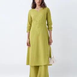 Utsa by Westside Lime Mirror Embroidered A-Line Cotton Kurta-picture-8