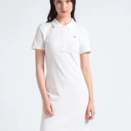 Tommy Hilfiger White Cotton Solid Short Sleeves 1985 Slim Pique Polo Dress-picture-19