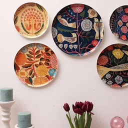 Amaya Decors 5 Pieces Red & Blue Bird Metal & Meena Wall Decor Plates-image-83
