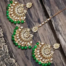 Zaveri Pearls Kundan & Dangling Green Beads Mesmerising Earring & Maangtikka Set-ZPFK9410-image-50
