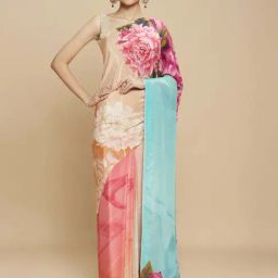 navyasa by liva Peach & Pink Floral Print Saree With Unstitched Blouse-image-78