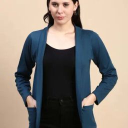 Kryptic Blue Cotton Regular Fit Shrug-image-13