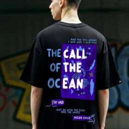 Bewakoof Men's Black Ocean Child Graphic Printed Oversized T-Shirt-picture-23