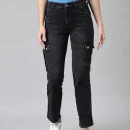 SHOWOFF Black Straight Fit Mid Rise Cargo Jeans-image-24