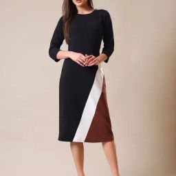 PURVAJA Brown Color-Block Dress-8