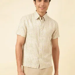 Fabindia White Viscose Silk Straight Fit Printed Casual Shirt-image-30