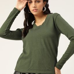 DressBerry Women Olive Green Solid Pullover-image-69