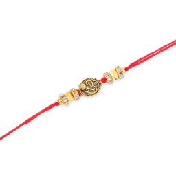NVR Men Set of 4 Gold Toned Artificial Stones Swastik Design Thread Rakhi Combo image 5
