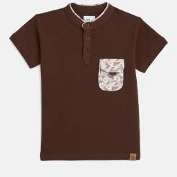 Blue Giraffe Boys Brown Pure Cotton T-Shirt-image-58