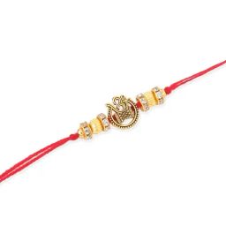 NVR Men Set of 4 Gold Toned Artificial Stones Swastik Design Thread Rakhi Combo image 3