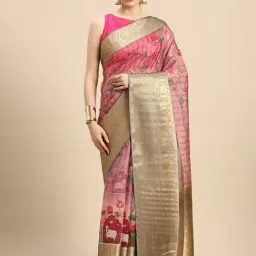 Silk Land Beige & Pink Printed Saree With Unstitched Blouse-picture-17
