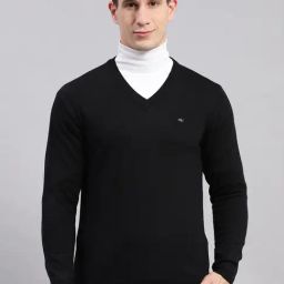 Monte Carlo Black Pure Wool Regular Fit Solid Pullover-image-43
