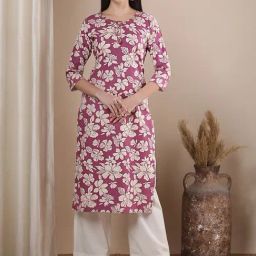 Fashor Pink Pure Cotton Printed Three-Quarter Sleeves Kurta-33