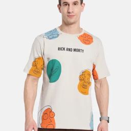 Octave Beige Cotton Regular Fit Printed T-Shirt-image-91