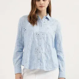 United Colors of Benetton Blue Cotton Embroidered Shirt-picture-9