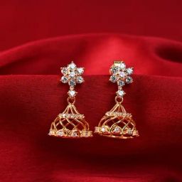 Clara 925 Sterling Silver Xiti Gold Plated Swiss Zirconia Jhumki Earrings for Women-image-11
