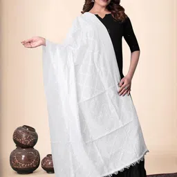 EBADAT Embroidered White Cotton Dupatta-19