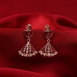 Clara 925 Sterling Silver Omya Rose Gold Plated Swiss Zirconia Jhumki Earrings for Women-image-48