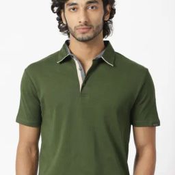 Rare Rabbit Olive Regular Fit Solid Polo T-Shirt-image-30