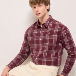 The Bear House Red Cotton Relaxed Fit Checked Shirt-image-21