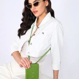 SASSORA ARROW Green Leather Medium Cross Body Bag-23