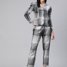Cottinfab Women Checkered Coat Coat and Trousers Co-ord Set-picture-28