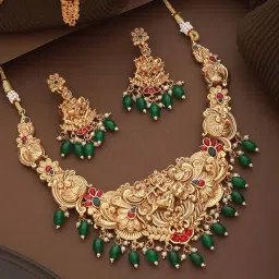 Saraf RS Jewellery Gold Plated Jadau Divine Radha Krishna Temple Jewellery Set-image-10