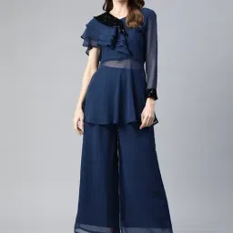 Cottinfab Blue Embellished Top With Trousers-image-89