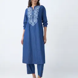 Utsa by Westside Indigo Embroidered Straight Denim Kurta-picture-36