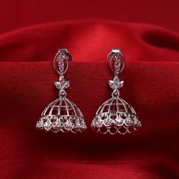 Clara 925 Sterling Silver Iyla Platinum Plated Swiss Zirconia Jhumki Earrings for Women-image-73