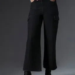 High Star Black Cotton Boyfriend Fit High Rise Cargo Jeans-image-96