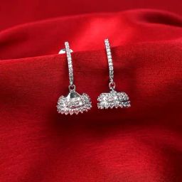 Clara 925 Sterling Silver Isra Platinum Plated Swiss Zirconia Jhumki Earrings for Women-image-100
