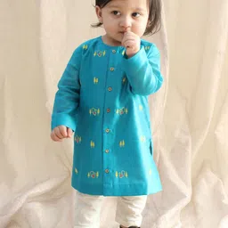 Tiber Taber Boys Ethnic Motifs Embroidered Thread Work Chanderi Silk Kurta With Trousers-picture-9