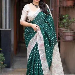 Panzora Kalamkari Mirror Work Silk Blend Bandhani Saree-image-27