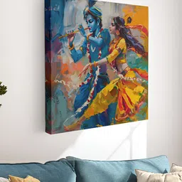 Myntra Elegant Homes Blue & Yellow Lord Radha Krishna Printed Canvas Wall Art-image-19