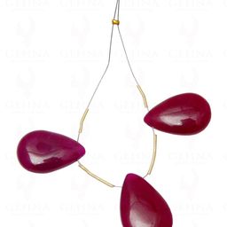 gehna jaipur Loose 3 Pieces of Ruby Gemstone Cabochon Almond Shaped Bead image 1