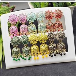 tulsi imitation Set Of 6 Artificial Beads Beaded Dome Shaped Jhumkas-15