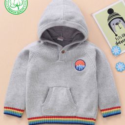 Babyhug 100% Organic Cotton Full Sleeves Hooded Sweater - Grey-picture-19