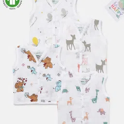 The Boo Boo Club Set of 4 Organic Cotton Sleeveless Animals Printed Vests - White-picture-35