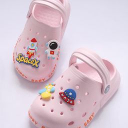 Cute Walk by Babyhug Space Applique Clogs with Back Strap - Pink-picture-14