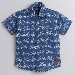 Polka Tots Half Sleeves Bicycle Printed Shirt - Blue-image-61