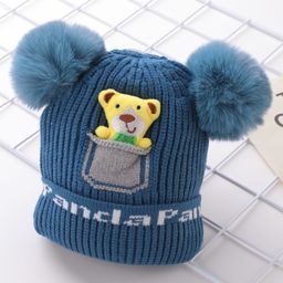 Babyhug Acrylic Woollen Pom Pom Cap Bear Applique Large Size - Blue-image-32